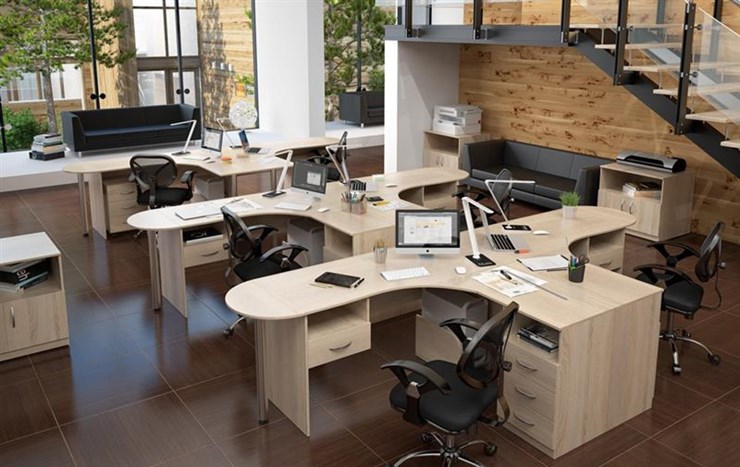 Офисный комплект мебели SIMPLE с эргономичными столами, тумбами, шкафами в Саратове - изображение 2